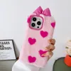 Lovely love bow girl plush fur phone case cases for iphone 14 13 12 11 xr xs MAX 7 8 Plus back cover pink black warm case girls cases