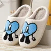 wholesale Cute Red Heart Bad Bunny plush Slippers Slides Ladies Winter Indoor Warm House Slippers