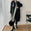 Trench Coats new2022 Дизайнер взлетно -посадочной полосы 2021 Осень /осенняя кожа Maxi Long Trench Poat с поясом шикарной женской ветховой ветров Classic Y2209