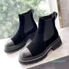 Designer -Alta qualidade Botas Chelsea Botas grossas de couro solado Overshoot Combat Color Contrast Contraste baixo Martin tornozelo de luxo Designer Knight Boots