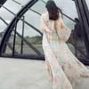 Women Romantic Floral Print Chiffon Dress With Cape Elegant Female gowns long Beach style Maxi Casual Dresses