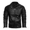 Men's Leather Faux Autumn Winter Motorcycle Jacket Lining with Velvet Stand Collar Faded leisure Artificial Vintage Coat 220927