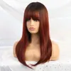 Ombre Long Straight Bob Wig Heat Resistant Synthetic Bangs Cosplay Women Hair wig