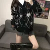 Women's Knits Tees Women Knitted Cardigan Argyle Heart Pattern Jacquard Sweater Long Sleeve Love Style Coat Fall Winter Vintage Korean Tops 220929