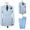 Costumes masculins 2022 Spring Sky Blue Men Slim Fit 2 Piece / Double Breas Blazer Homme Vêtements / Mariage Costume de marié