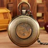 Montres de poche pour hommes, cadran ouvert, Transparent, automatique, mécanique, Bronze Antique, pendentif à remontage automatique, horloge Vintage