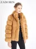 Womens Fur Faux ZADORIN Fashion Winter Jacket Coat Luxury Thick Warm Stand Collar Striped Jackets for Coats 220929