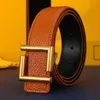 Designer Belt lyxiga kvinnor Mens b￤lten Fashion Classical Bronze Big Smooth Buckle Real Leather Strap 3,8 cm 6 F￤rg
