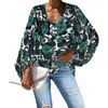 Bluzki damskie luźne dla kobiet modne hawajskie rośliny tropikalne drukuj v szyja długie rękawowe biurowe koszule