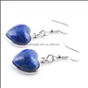 Dangle Lustre Naturel Lapis Gem Pierre Dangle Boucles D'oreilles Amour Coeur Forme Perle Pendentif Goutte Boucle D'oreille De Mariage Bijoux Pour Femmes Filles Dhcbh