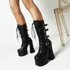 Boots Sexy Black Gothic Style Cool Punk Motorcycles Female Platform High Heels Calf Women Shoes Big Size 43