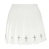 Skirts S High Waist Mini Retro Black Gothic Streetwear Cross Print Pleated Women Casual College Harajuku Skirt