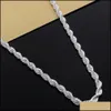 Link Chain Luxury M 4mm 925 Sterling Sier -armband 8 tum Kvinnor Twisted Rope Chain Armband Wrap Bangle for Men s Fashion Jewelry Otbp6