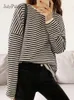 Women's Hoodies Sweatshirts JulyPalette Loose Long Sleeve Oversized Striped Sweatshirts Women Casual Oneck Tops Korean Female Basic Pullovers 220928