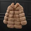 Women's Fur Faux Medium Long Fake Jacket Women Warm Winter ry Outwear 3XL Sleeve Stand Collar Female Coats T220928