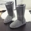 Australien designer stövlar snö boot mini halvt långa fat heta borrning kvinnor päls kastanj grå kort klassisk australisk vinter varm päls fluffig satin ankeltövlar