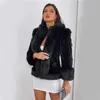 Manteau simili cuir fourrure femme veste vison Imitation mi-longue intégré T220928