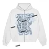 Erkek Hoodies Sweatshirts Harajuku Fermuar Erkekler Kore Moda Graffiti Karikatür Baskılı Sokak Ceketi Y2K Beyaz Büyük Boy Manga Larga 220929