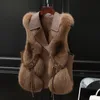 Femmes Plus Size manteaux d'hiver pu coutures en cuir Imitation fourrure de renard en peluche mode décontractée loisirs street shot multicolore gilet sans manches vestes revers manteau S-3XL