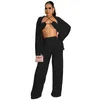 Pantalon deux pièces pour femmes 3 trois ensembles longs femmes chemise à manches courtes haut avec soutien-gorge et pantalon à jambes larges costumes ensemble assorti tenue automne