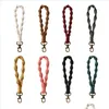 Keychains Wristlet Keychain Braided Cotton Strap 키 홀더 수제 Boho 손목 끈 rame 보석 FOB 레트로 여성 선물 크리스마스 D DHGR3