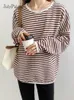 Women's Hoodies Sweatshirts JulyPalette Loose Long Sleeve Oversized Striped Sweatshirts Women Casual Oneck Tops Korean Female Basic Pullovers 220928