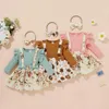 Clothing Sets Infant Baby Flying Sleeves Suspender Skirt Bow Headband Flower Pattern Elastic Waist Spring 6M-4T