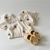 Giyim Setleri 2022 Bebek Kız Giysileri Seti Çilek Nakış Kızları Gömlek Katı Şortlar Çocuk 2 PCS Takım Sevimli Prenses Kıyafetleri