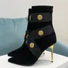 Womens 2022 Fashion Ankle Boots Autumn Winter Shoes Luxury Designer Elegant High Stiletto Heel Pekade tå äkta läder