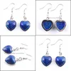 Dangle Lustre Naturel Lapis Gem Pierre Dangle Boucles D'oreilles Amour Coeur Forme Perle Pendentif Goutte Boucle D'oreille De Mariage Bijoux Pour Femmes Filles Dhcbh