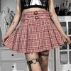 Skirts Preppy Style Pink Plaid Pleated Skirt With Sashes E-girl Punk Lolita JK High Waist Mini Women Mall Goth Streetwear