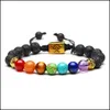 Perlenstränge Yoga handgefertigt 7 Chakra Baum des Lebens Charm-Armbänder Lavasteine Mticolor Perlen Seil Armband Frauen Männer Armreifen Drop D Otdsm