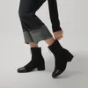 Stiefel Klassische britische Vintage weiche Schafe Wildleder quadratische Zehe gemütliche niedrige Absätze warm halten Frauen Knöchel weibliche Mode elastische Socken Stiefel