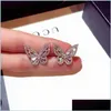 スタッド2021 New Women Fashion Jewelry 925 Sterling Sier Princess Cut Sweet Cute White Topaz CZ Diamond Ins Wedding Butterfly Earring dr otf5u