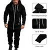 Träningsoveraller för män Herr Onesie Jumpsuit Pyjamas Långärmade träningsbyxor Ren färg Skarvning Höst Vinter Casual Hoodie Man Dragkedja Jumpsuit Tyg G220927