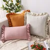 Kudde Pure Color Pillow Case Elegant Ruffle Design Coevr Suede Lumbal Cover Home Decorative Soffa Throw