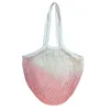 Shoppingväskor handväska tie-dye shopper tote mesh net vävd bomullspåse långt handtag återanvändbar frukt förvaring väska hem grönsaker arrangör gcb1