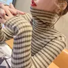 Women's Sweaters Autumn And Winter Striped High-neck Bottoming Shirt Sweater Women Korean Temperament Piled Pile Collar Soft Waxy Inner Top