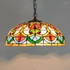 Lâmpadas pendentes Tiffany Europeu Retro Retro Colorido Candelador de Vidro Restaurante Restaurante Creative Bedroom Varanda Mediterrânea Casa