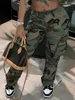 LW Plus Size Camo Print Seitentasche Cargohose Camouflage Mittlere Taille Lässige Damen Camo Hose Normale Freizeithose für Damen