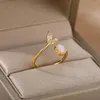 Pierścienie klastra moda liście opal dla kobiet ze stali nierdzewnej złoto kryształowy kamienny palec pierścionek zaręczynowy