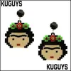 Dangle Chandelier New Arrival Pixel Cartoon Portraits Face Earrings For Women Vintage Acrylic Earring Trendy Jewelry Fashion Accesso Ot1Pf