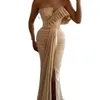 One Shoulder Tassels Evening Dresses Sleeveless Ruffle Mermaid Prom Dress Custom Made Split Formal Party Gown