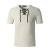 Été hommes t-shirt décontracté couleur unie col en v cordon t-shirts chemises nouveau mâle vêtements de sport à manches courtes hommes T-Shirt vêtements