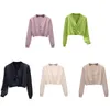 Kvinnors stickor Tees Autumn Female Cardigan Long Flare Sleeve Kort tröja Summer Kvinnor Ribbade Knittade bomullstoppar 3/5 Knappar Mjuka tunna Outwear 220929