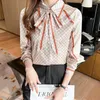 Kvinnor Bluses France Style Elegant Printing Ladies Shirts 2022 Spring Summer Women's Silk Long Sleeve Tops Blusas Mujer