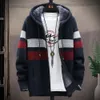 Mens Sweaters FALIZA Striped Mens Sweater Coat Thick Fleece Warm Zipper Wool Hooded Cardigan Jumpers Men Long Sleeve Knitted Sweaters MXY110 220929