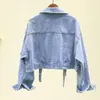 Women s Jackets Autumn Denim Jacket Embroidered Sequin Jeans Long Sleeve Casual Loose Short Coat Student Streetwear Clothes Jaqueta 220929