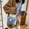 Evening Bags White Blush Bear Cuten Canvas Bucket Bag Women's 2022 Small Fresh Shoulder Versatile Student Lattice Messenger