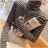 Women's Sweaters Autumn And Winter Striped High-neck Bottoming Shirt Sweater Women Korean Temperament Piled Pile Collar Soft Waxy Inner Top